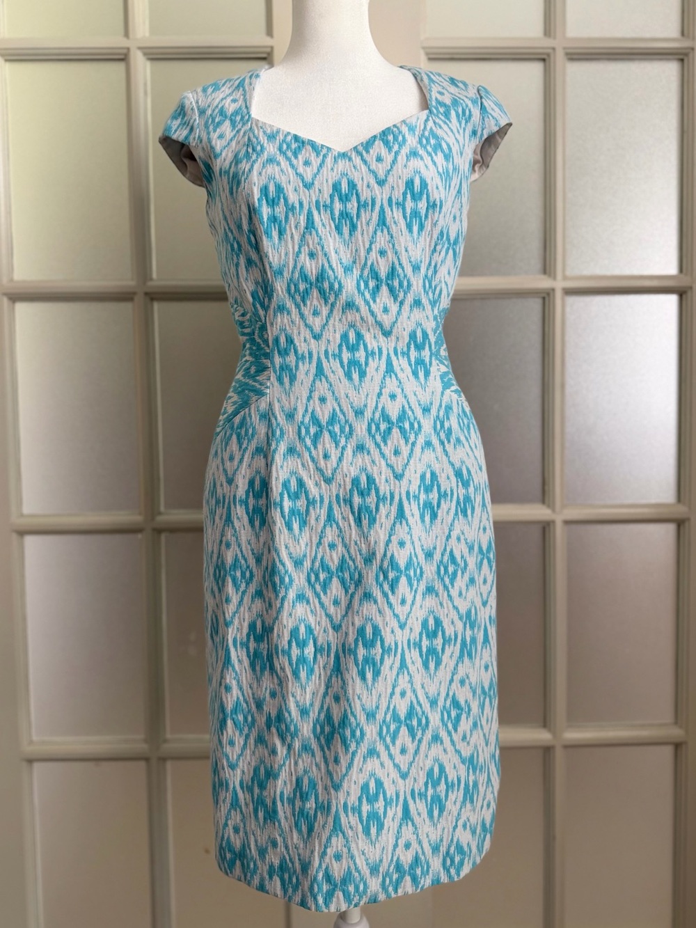 Antonio Melanie Ikat Cap-Sleeve Sheath Dress